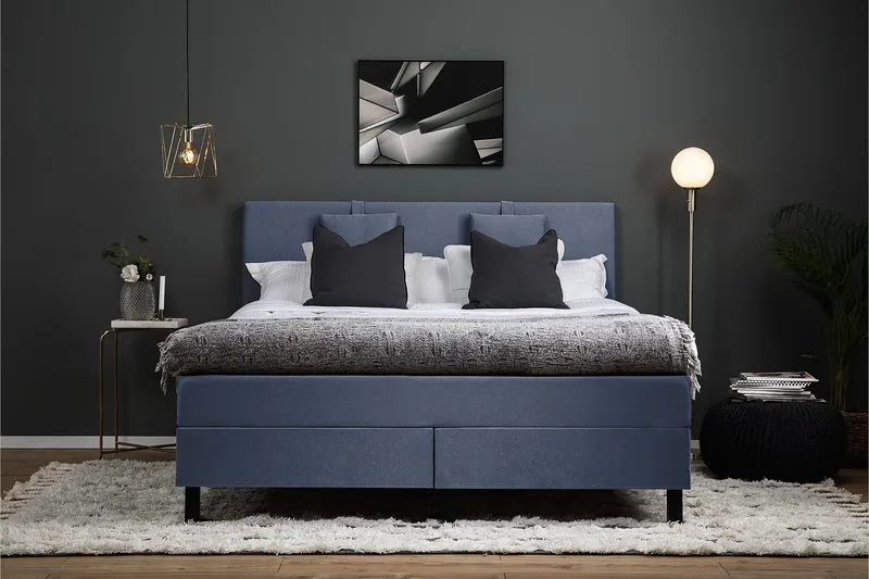 Lucky Komplett Sängpaket 160x200 Latex Slät Sänggavel - Nackkudde Liten Mörkblå - Möbler - Säng - Kontinentalsäng