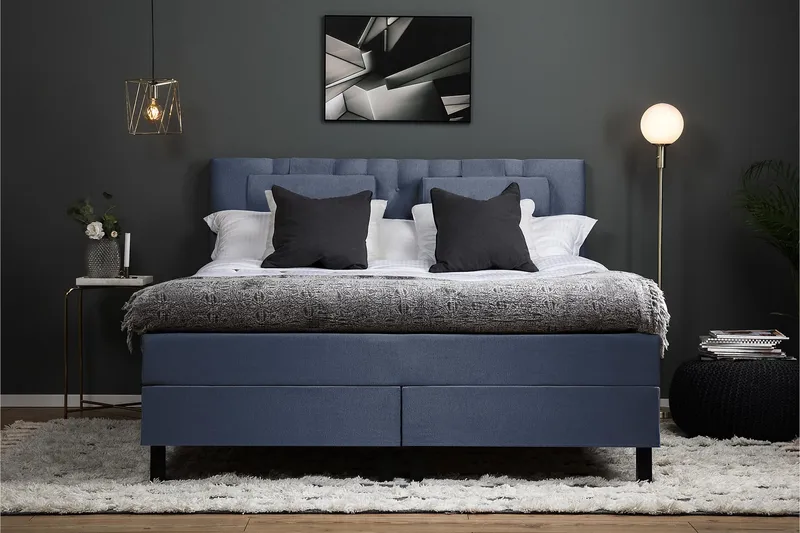 Lucky Komplett Sängpaket 160x200 Memory Diamant Sänggavel - Nackkudde Stor Mörkblå - Möbler - Säng - Kontinentalsäng