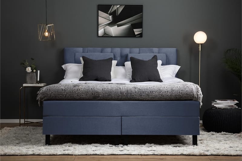Lucky Komplett Sängpaket 160x200 Memory Diamant Sänggavel - Nackkudde Stor Mörkblå - Möbler - Säng - Kontinentalsäng
