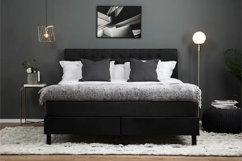 Lucky Komplett Sängpaket 160x200 Memory Diamant - Svart/Grå/PU - Möbler - Säng - Kontinentalsäng