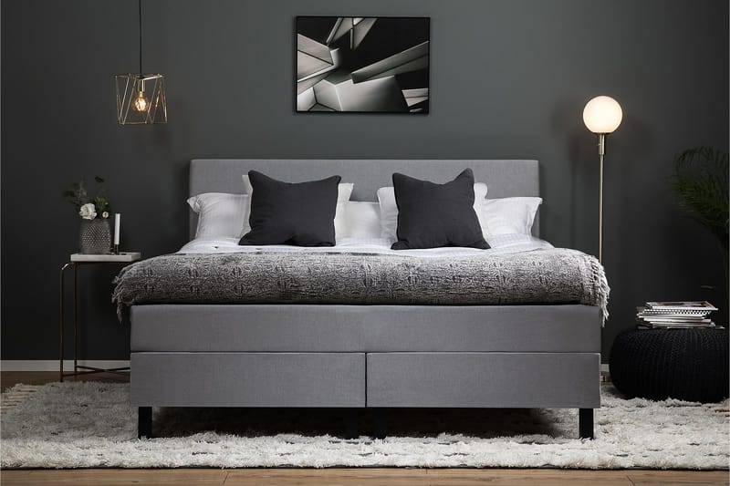 Lucky Komplett Sängpaket 160x200 Polyeter Slät Sänggavel - Mellangrå - Möbler - Säng - Kontinentalsäng