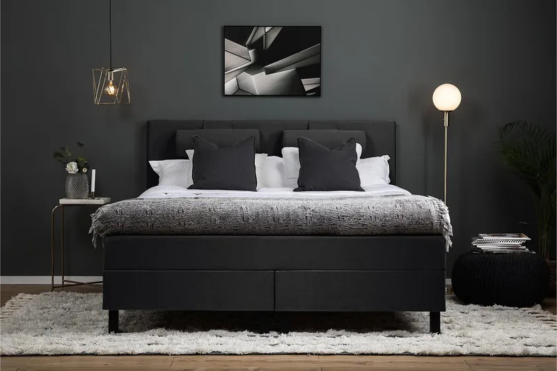 Lucky Komplett Sängpaket 160x200 Polyeter Slät - Nackkudde Stor Svart/Grå - Möbler - Säng - Kontinentalsäng