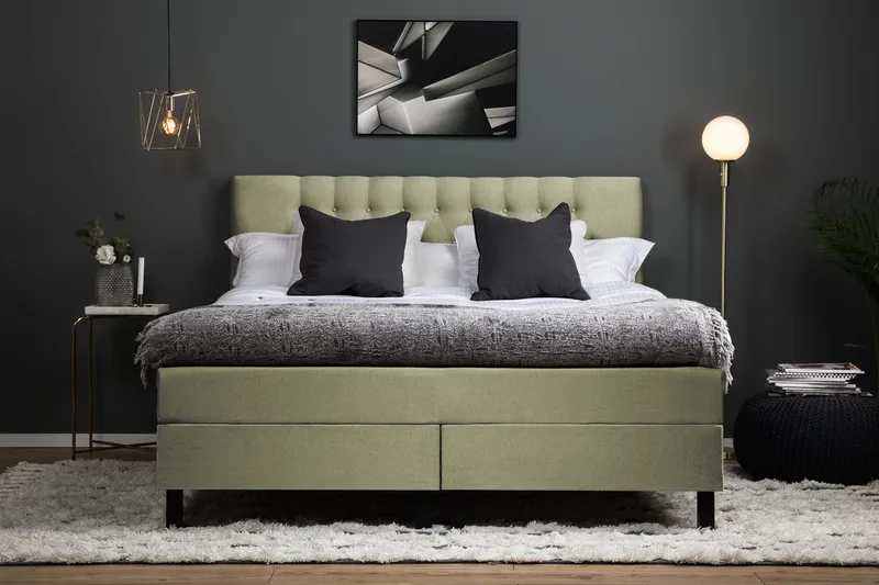 Lucky Komplett Sängpaket 160x200 Polyeter Diamant Sänggavel - Grön - Möbler - Säng - Kontinentalsäng