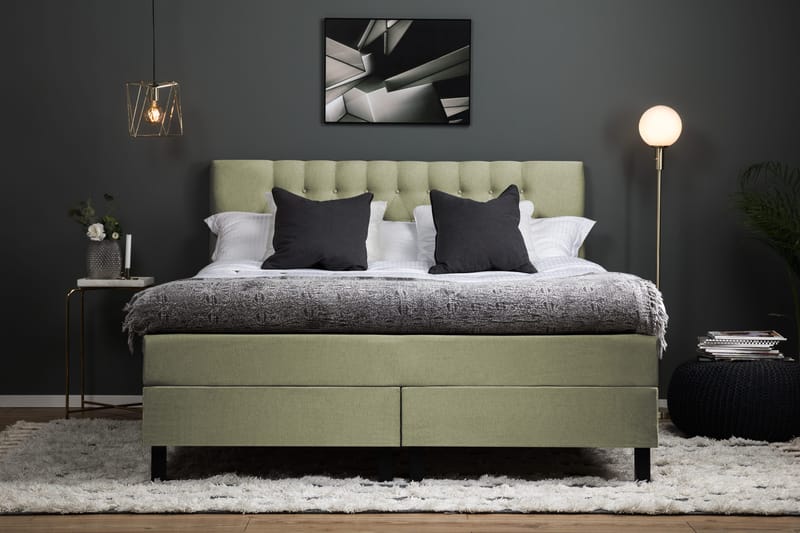 Lucky Komplett Sängpaket 160x200 Polyeter Diamant Sänggavel - Grön - Möbler - Säng - Kontinentalsäng