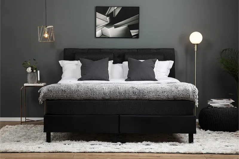 Lucky Komplett Sängpaket 180x200 Memory Diamant - Nackkudde Stor Svart/Grå/PU - Möbler - Säng - Kontinentalsäng