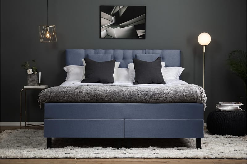 Lucky Komplett Sängpaket 180x200 Memory Diamant Sänggavel - Nackkudde Liten Mörkblå - Möbler - Säng - Kontinentalsäng