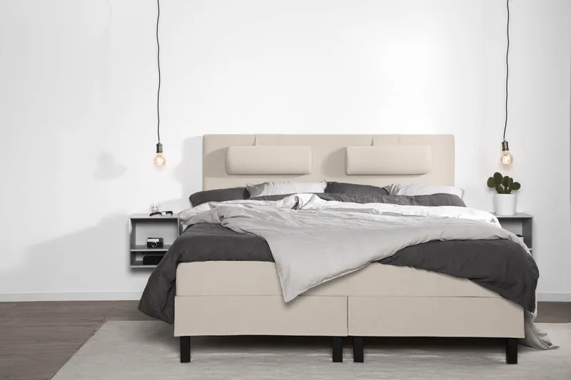 Lucky Komplett Sängpaket 180x200 Memory Slät Sänggavel - Nackkudde Stor Beige - Möbler - Säng - Kontinentalsäng