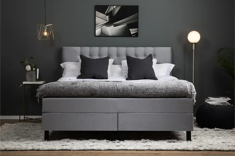 Lucky Komplett Sängpaket 180x200 Polyeter Diamant Sänggavel - Grå - Möbler - Säng - Kontinentalsäng