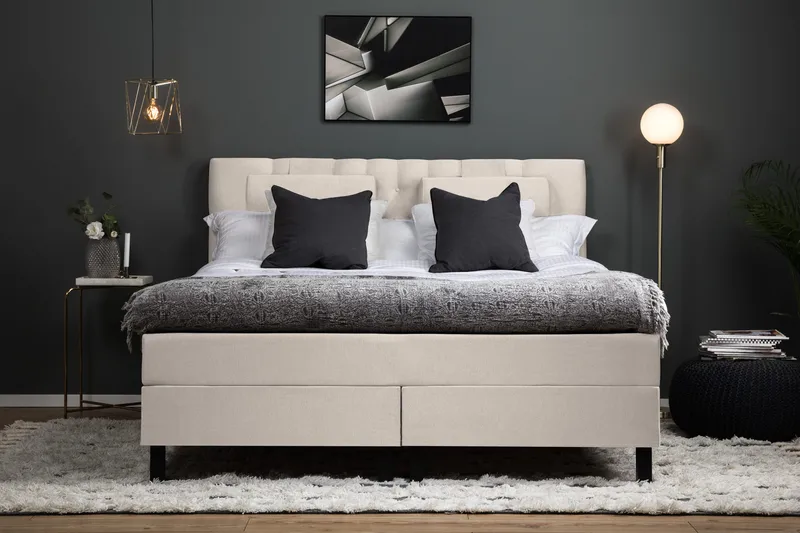 Lucky Komplett Sängpaket 180x200 Polyeter Diamant Sänggavel - Nackkudde Stor Beige - Möbler - Säng - Kontinentalsäng