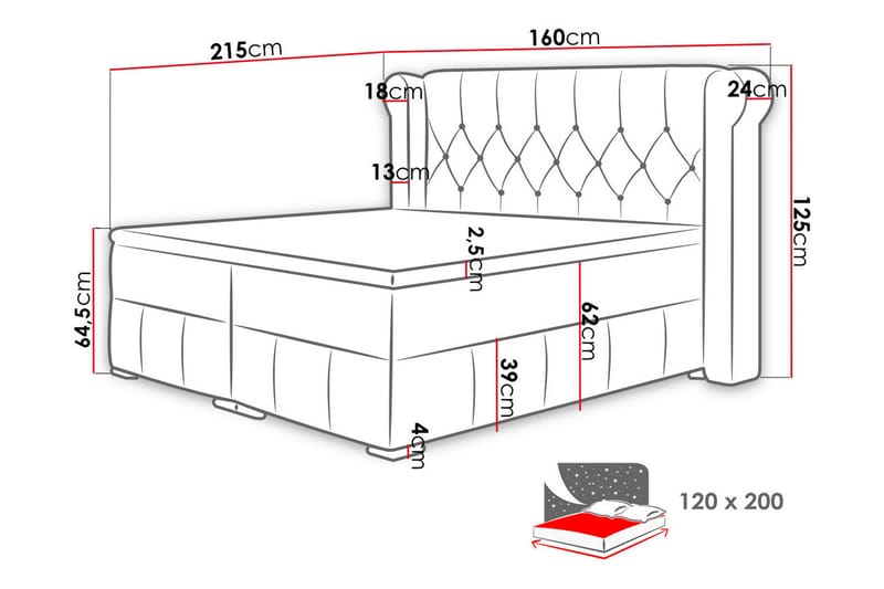 Lyckorna Kontinentalsäng 120x200 cm LED-belysning - Beige - Möbler - Säng - Kontinentalsäng