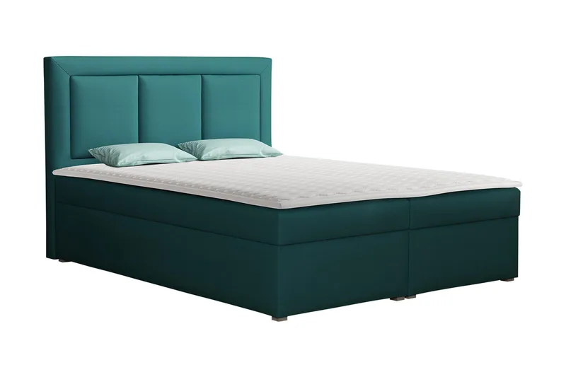Moden Komplett Sängpaket – Kontinentalsäng 140x215 cm i Tyg med Förvaring, Sänggavel + Bäddmadrass med Fasthetsgrad Mjuk, Turkos