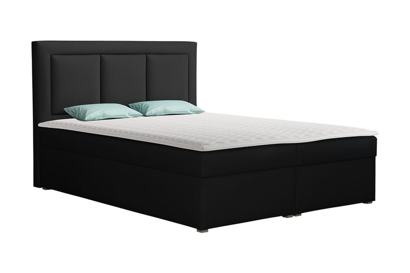 Moden Komplett Sängpaket – Kontinentalsäng 140x215 cm med Sänggavel + Bäddmadrass, Svart