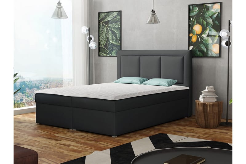 Moden Kontinentalsäng 180x215cm LED-belysning - Svart - Möbler - Säng - Kontinentalsäng