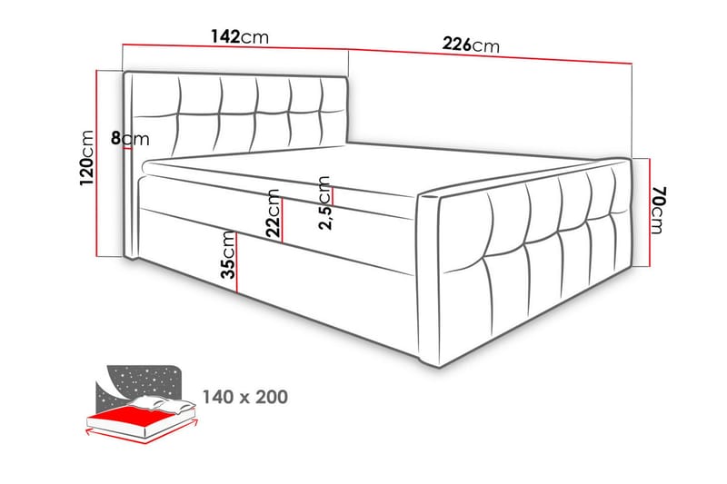 Norrbacksjö Kontinentalsäng 140x200 cm - Grå - Möbler - Säng - Kontinentalsäng