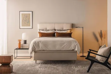 Oslo Lyx Sängpaket Boucle 120x200 Knappad gavel - Ljusbeige - Möbler - Säng - Kontinentalsäng