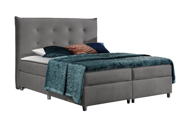 Prato Komplett Sängpaket – Kontinentalsäng 180x200 cm i Tyg med Sänggavel + Bäddmadrass, Mellangrå