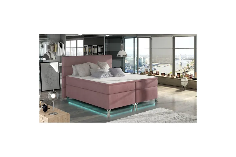 Resårbotten Eltap Amadeo med LED, Mat Velvet 63, Rosa, 160x200 cm