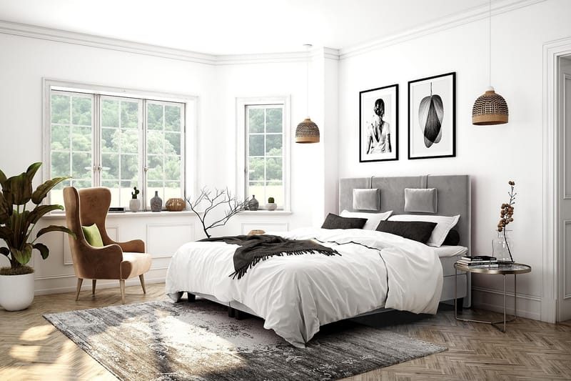 Romance Lyx Velvet Sängpaket 160x200 - Ljusgrå - Möbler - Säng - Kontinentalsäng