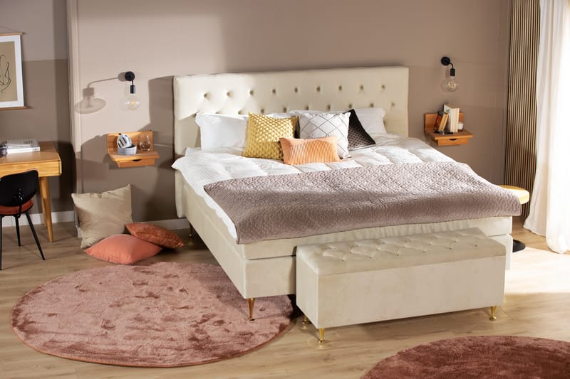 Royal Velvet Komplett Sängpaket 160x200 cm - Beige med höga silverben - Möbler - Säng - Kontinentalsäng