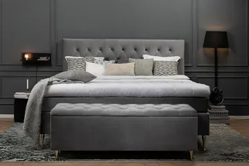 Royal Velvet Komplett Sängpaket 160x200 cm - Ljusgrå med Höga Silverben - Möbler - Säng - Kontinentalsäng