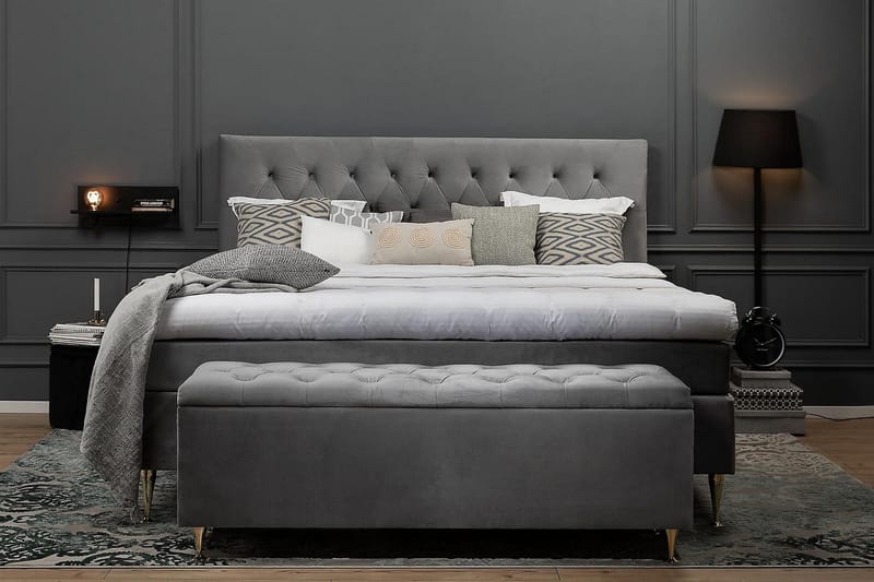 Royal Velvet Komplett Sängpaket 160x200 cm - Ljusgrå med Höga Silverben - Möbler - Säng - Kontinentalsäng
