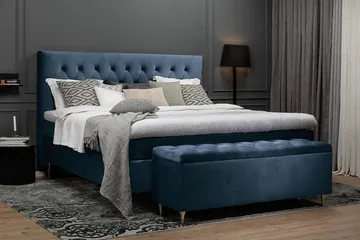 Royal Velvet Komplett Sängpaket 160x200 cm - Mörkblå med Höga Silverben - Möbler - Säng - Kontinentalsäng