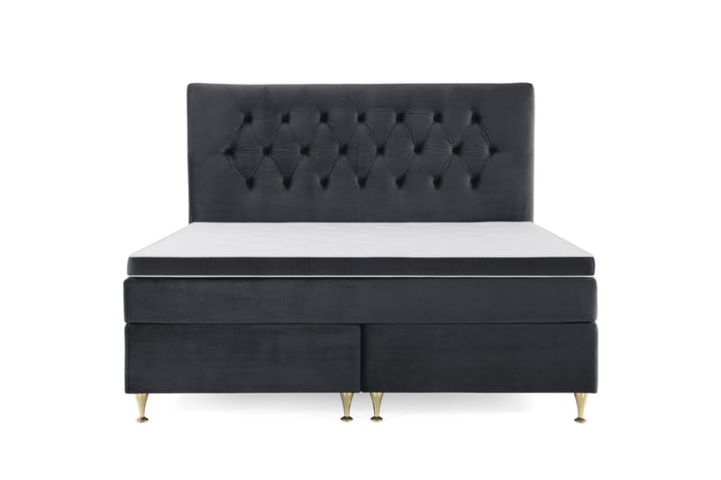 Royal Velvet Komplett Sängpaket 160x200 cm - Svart med Låga Guldben - Möbler - Säng - Kontinentalsäng