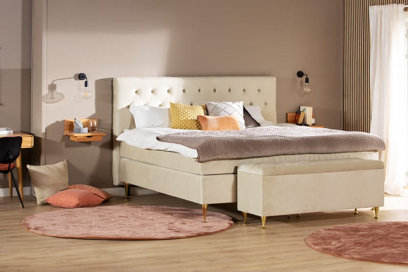 Royal Velvet Komplett Sängpaket 180x200 cm - Beige med svarta svarvade ben - Möbler - Säng - Kontinentalsäng