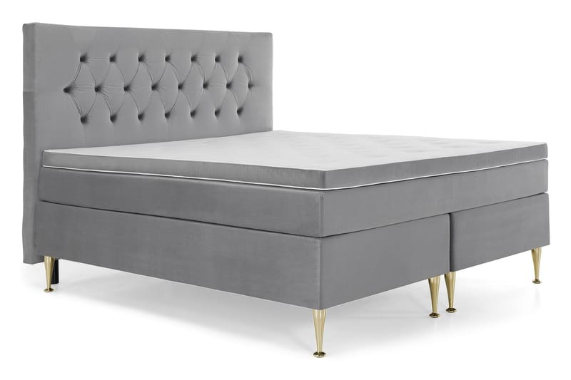 Royal Velvet Komplett Sängpaket 180x200 cm - Ljusgrå med Höga Guldben - Möbler - Säng - Kontinentalsäng