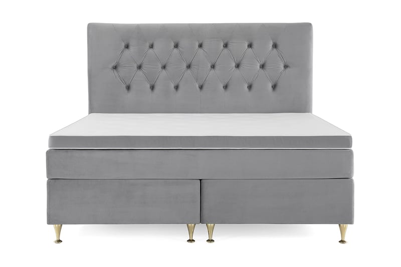 Royal Velvet Komplett Sängpaket 180x200 cm - Ljusgrå med Låga Guldben - Möbler - Säng - Kontinentalsäng