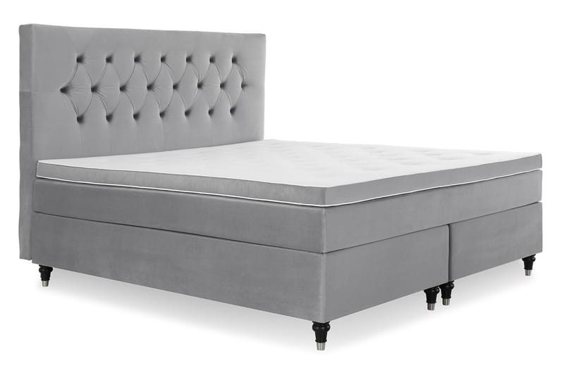 Royal Velvet Komplett Sängpaket 180x200 cm - Ljusgrå med Låga Svarvade Ben - Möbler - Säng - Kontinentalsäng