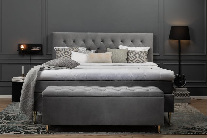 Royal Velvet Komplett Sängpaket 180x200 cm - Ljusgrå med Låga Svarvade Ben - Möbler - Säng - Kontinentalsäng