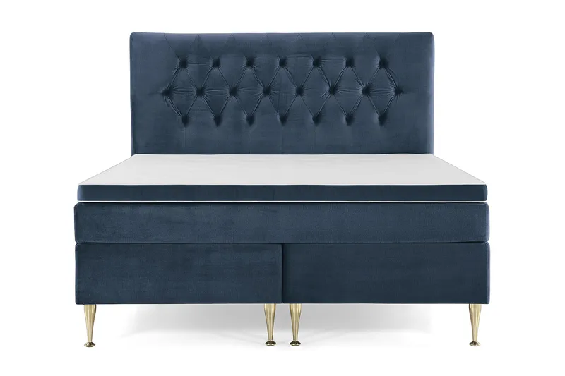 Royal Velvet Komplett Sängpaket 180x200 cm, Mörkblå med Höga Guldben