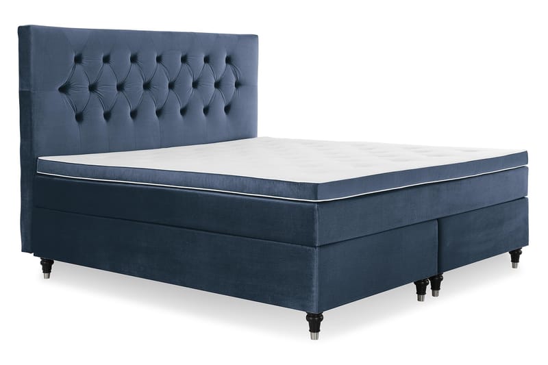 Royal Velvet Komplett Sängpaket 180x200 cm - Mörkblå med Svarvade Ben - Möbler - Säng - Kontinentalsäng