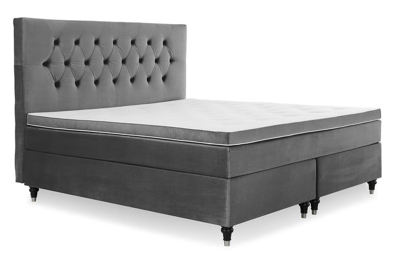 Royal Velvet Komplett Sängpaket 180x200 cm - Mörkgrå med Svarvade Ben - Möbler - Säng - Kontinentalsäng