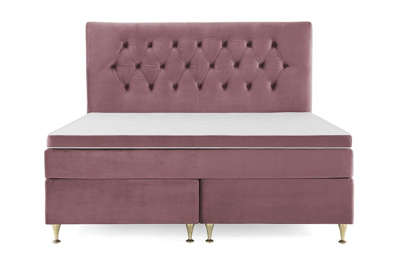 Royal Velvet Komplett Sängpaket 180x200 cm - Rosa med Låga Guldben - Möbler - Säng - Kontinentalsäng