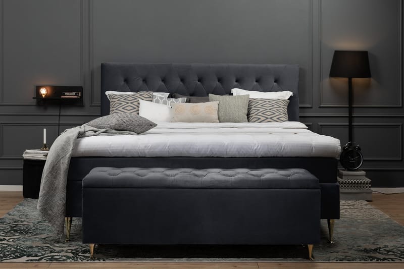 Royal Velvet Komplett Sängpaket 180x200 cm - Svart med Låga Silverben - Möbler - Säng - Kontinentalsäng
