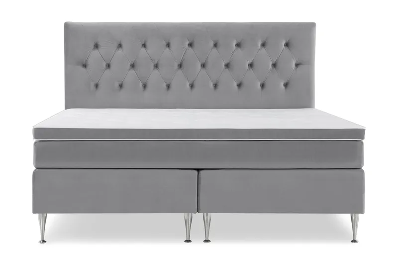 Royal Velvet Komplett Sängpaket 210x210 cm, Ljusgrå med Höga Silverben