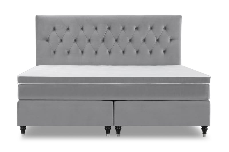 Royal Velvet Komplett Sängpaket 210x210 cm - Ljusgrå med Svarvade Ben - Möbler - Säng - Kontinentalsäng