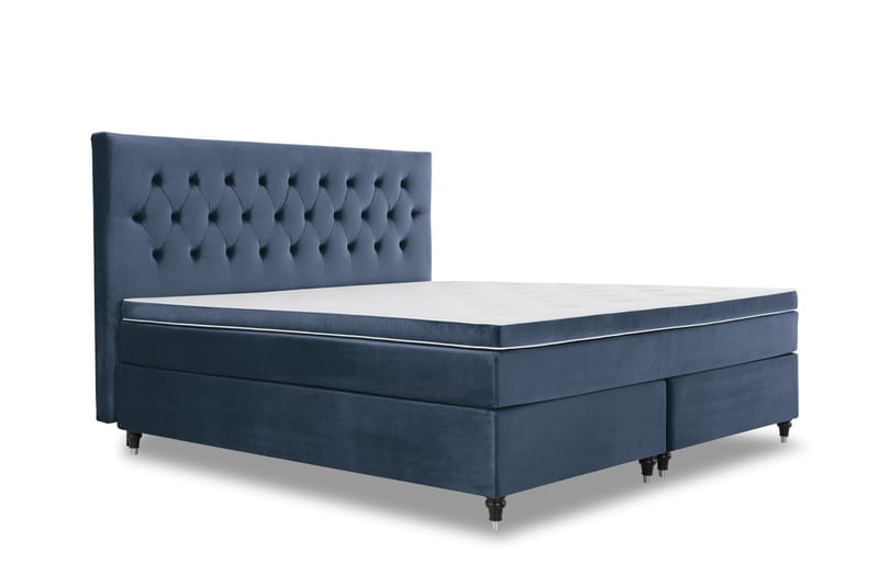 Royal Velvet Komplett Sängpaket 210x210 cm - Mörkblå med Svarvade Ben - Möbler - Säng - Kontinentalsäng
