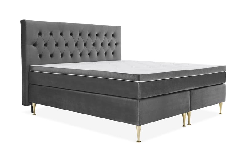 Royal Velvet Komplett Sängpaket 210x210 cm - Mörkgrå med Höga Guldben - Möbler - Säng - Kontinentalsäng
