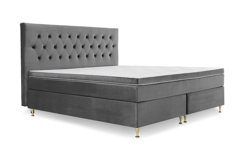 Royal Velvet Komplett Sängpaket 210x210 cm - Mörkgrå med Låga Guldben - Möbler - Säng - Kontinentalsäng