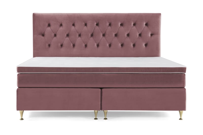 Royal Velvet Komplett Sängpaket 210x210 cm - Rosa med Låga Guldben - Möbler - Säng - Kontinentalsäng