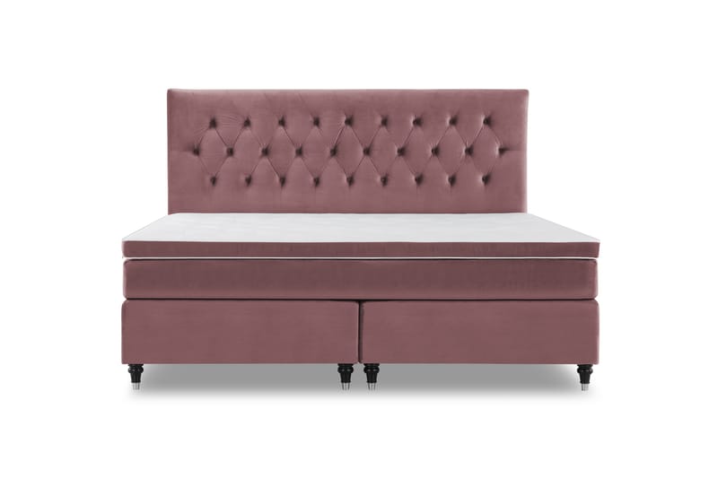 Royal Velvet Komplett Sängpaket 210x210 cm, Rosa med Svarvade ben