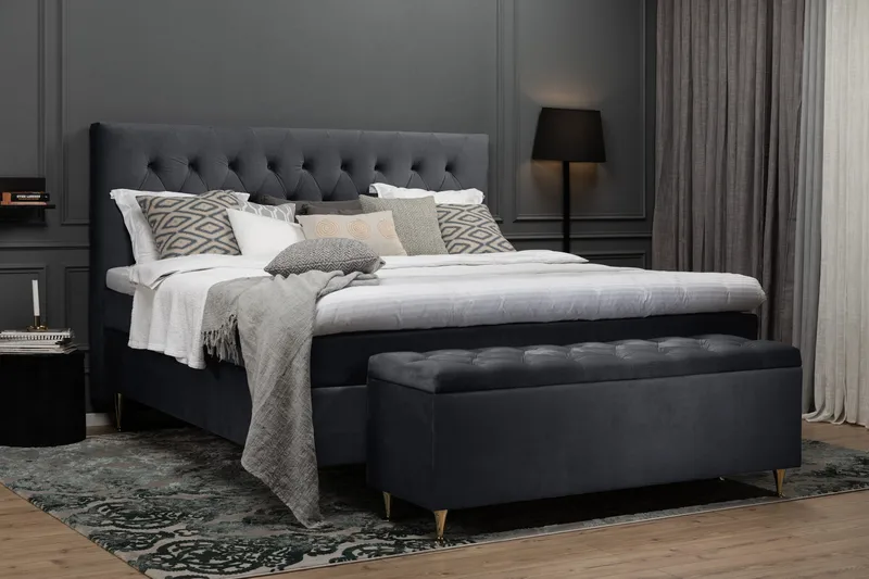 Royal Velvet Komplett Sängpaket 210x210 cm - Svart med Låga Svarvade Ben - Möbler - Säng - Kontinentalsäng