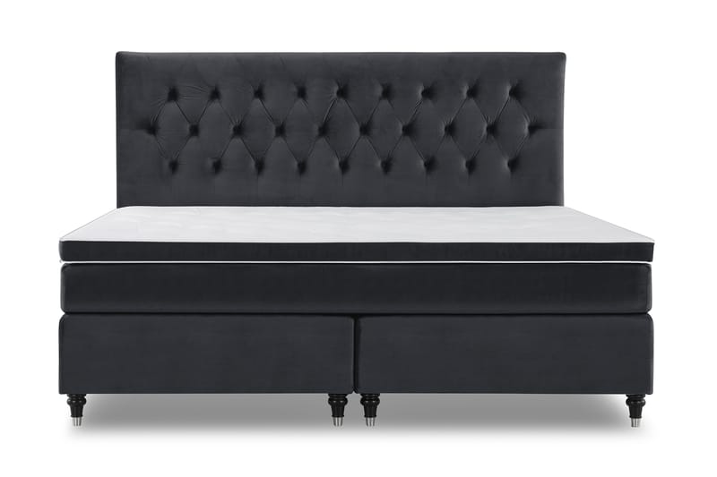 Royal Velvet Komplett Sängpaket 210x210 cm, Svart med Låga Svarvade Ben