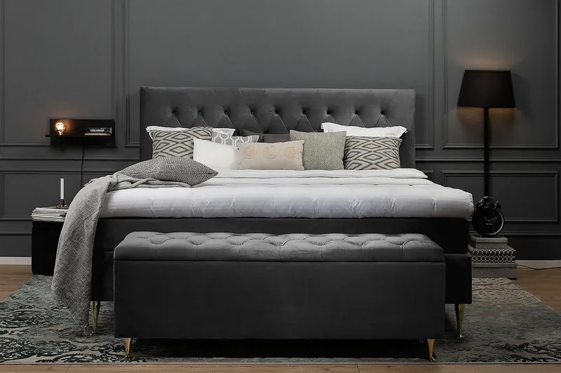 Royal Velvet Komplett Sängpaket Kontinentalsäng 180x200 cm - Mörkgrå / Sammet - Möbler - Säng - Kontinentalsäng