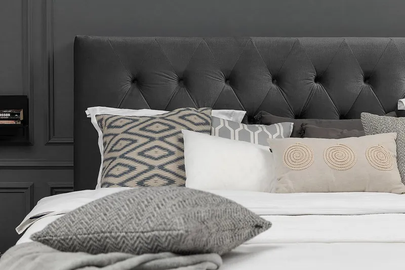 Royal Velvet Komplett Sängpaket Kontinentalsäng 180x200 cm - Mörkgrå / Sammet - Möbler - Säng - Kontinentalsäng