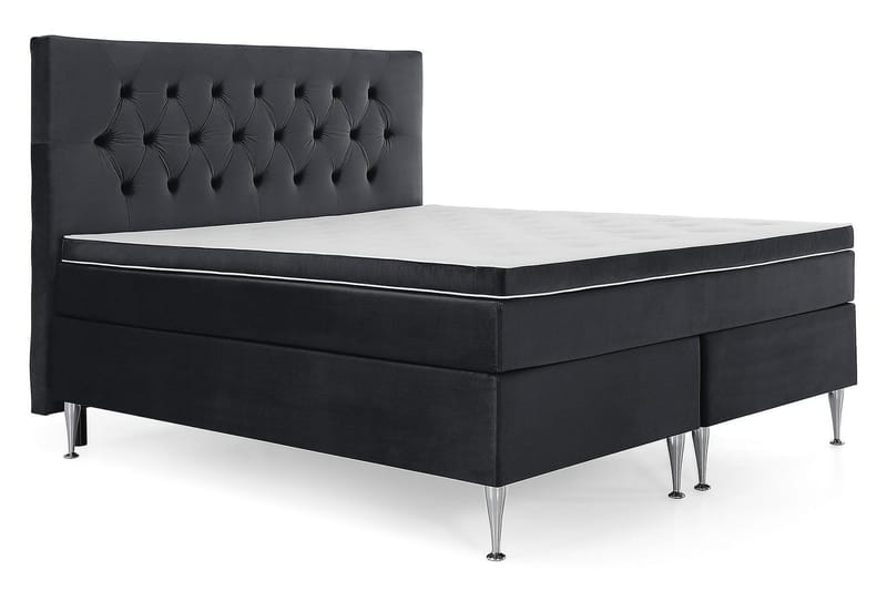 Royal Velvet Komplett Sängpaket Sammetssäng 180x200 cm - Svart med höga silverben - Möbler - Säng - Kontinentalsäng