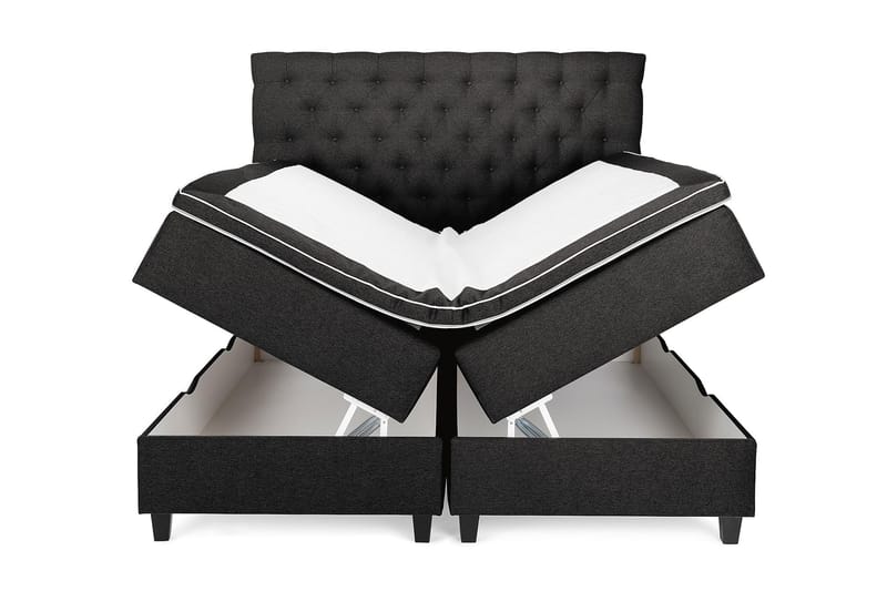Säng Boxford 180x200 med Förvaring - Mörkgrå (+Fler val) - Kontinentalsäng - Dubbelsäng - Komplett sängpaket